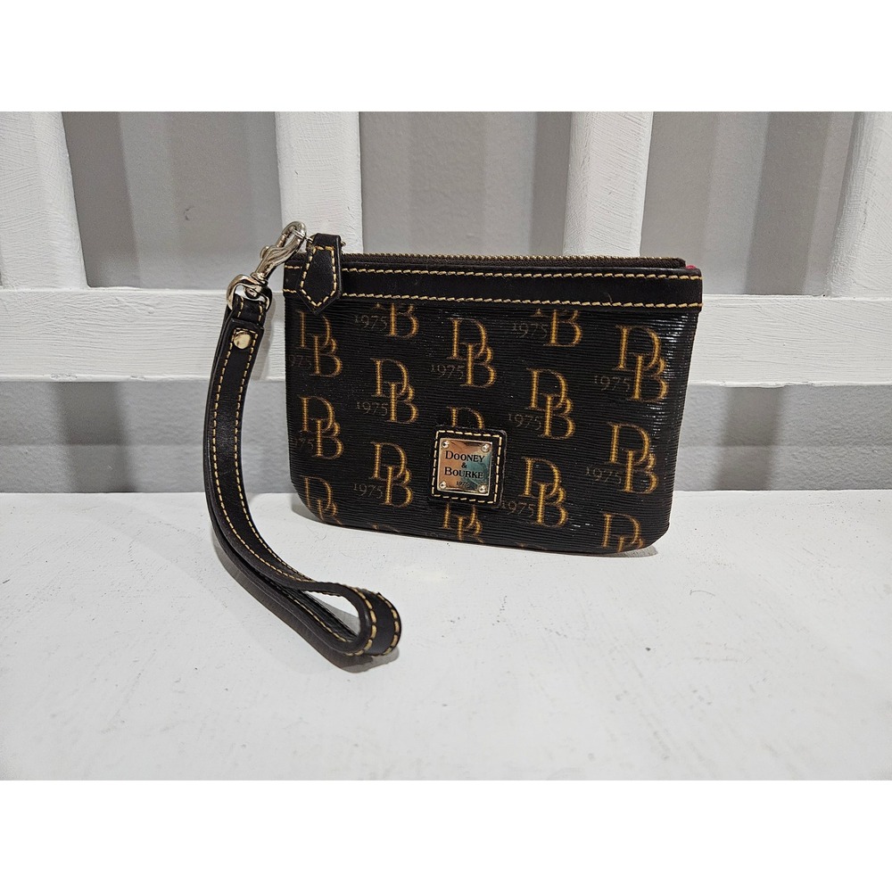 Dooney & Bourke 1975 Coated Canvas Mini Wristlet Purse Black & Gold